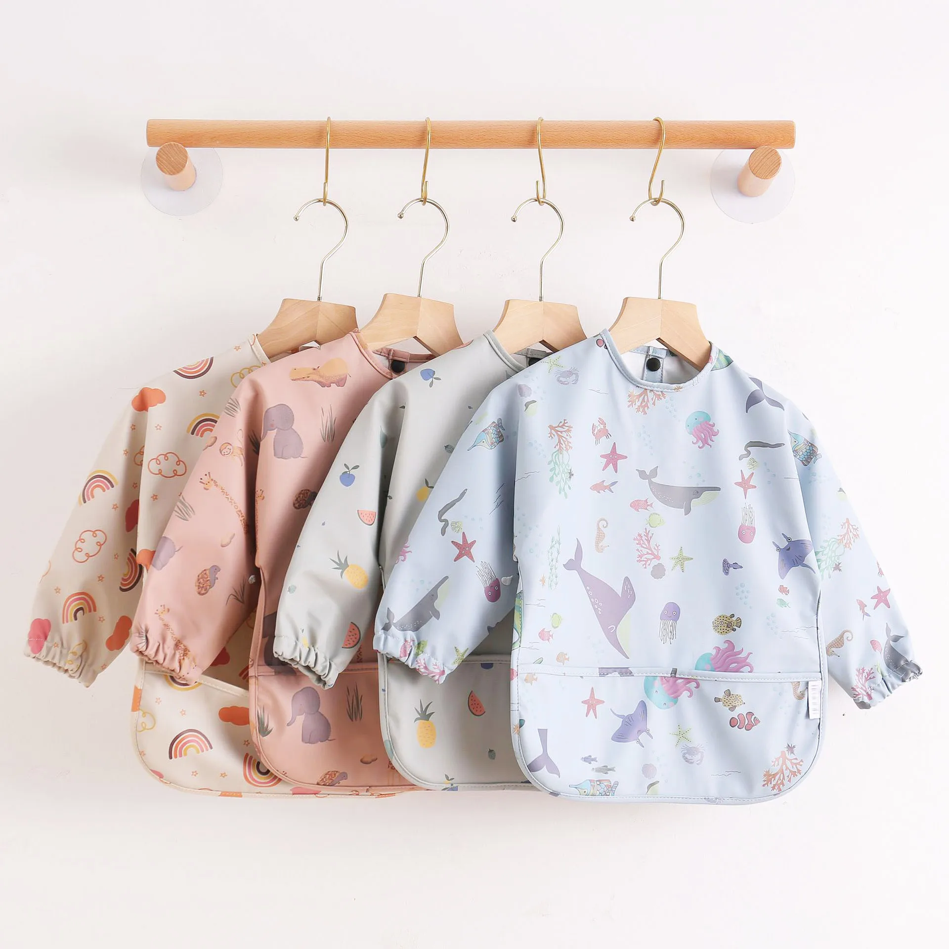 Long Sleeved Bib Set  Baby Waterproof Bibs with Pocket Toddler Bib with Sleeves 6-24 Months