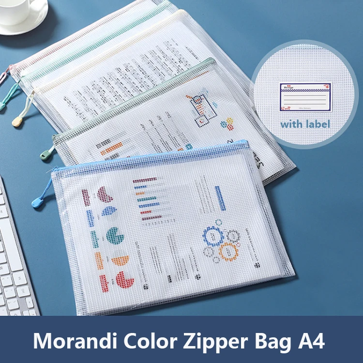 A4 Transparent grid storage bag with zipper pvc portable large-capacity file bag  to hold school supplies high quality