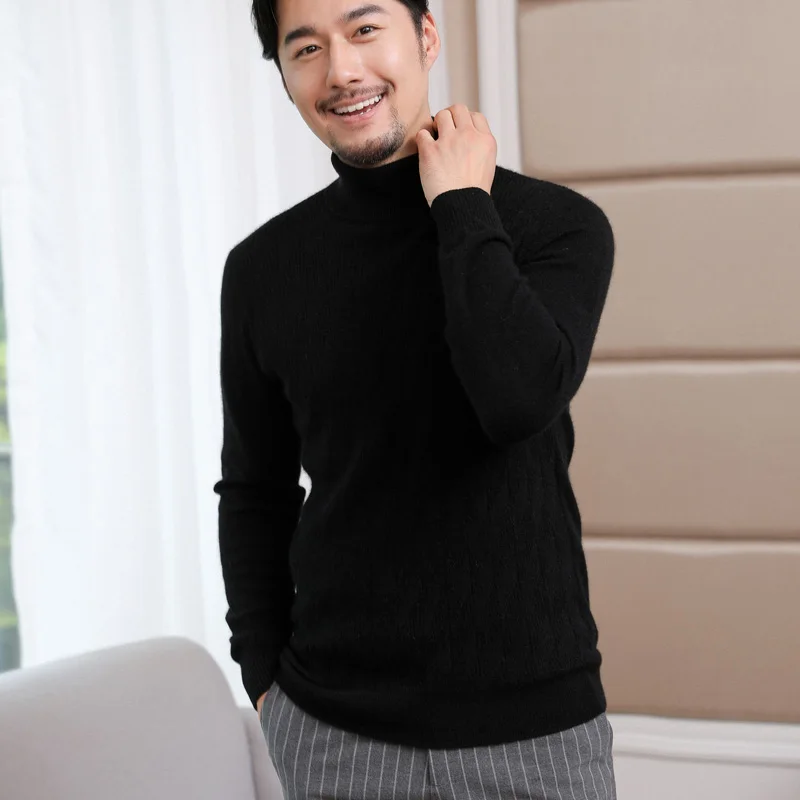 Wholesale Custom Turtleneck Plain Solid Warm Wool Pullover Mongolian Pure Cashmere Mens Cashmere Knit Sweater