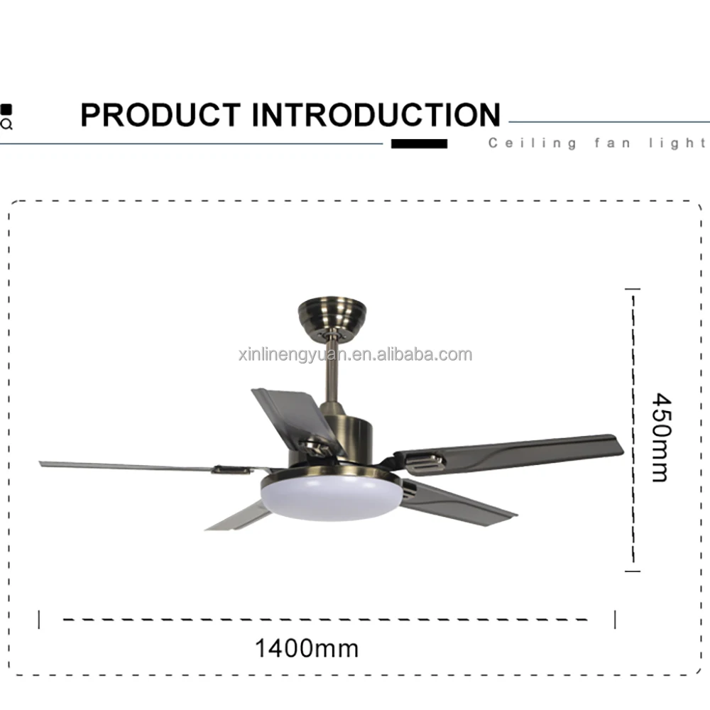 52 Inch 5 Blades Iron Electroplate 3 Colors Decorative Led Light Remote Contrnl Dc Ceiling Fan,ceiling Light Fan with Remote