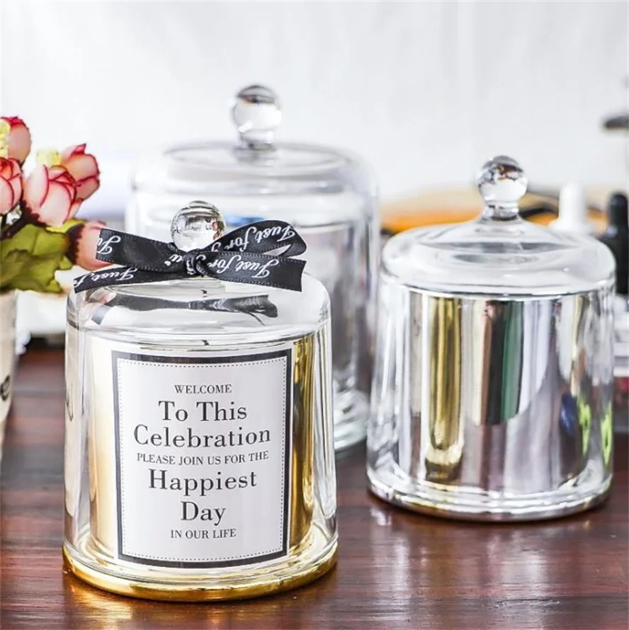 Custom Christmas Glass Candle Jar With Bell Cloche Dome Lid Scented Wax Cup Candle Holder