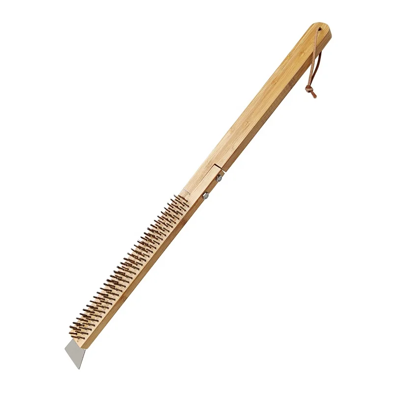 Detachable Bamboo Handle Grill Oven Cleaning Brush Pizza Board Pizza stone Cleaning Brush with Scraper