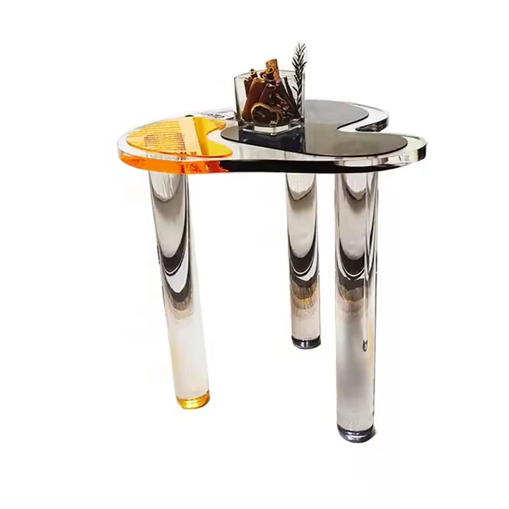 Colored acrylic side table with modern personalized design, organic glass coffee round table, bedroom customizable