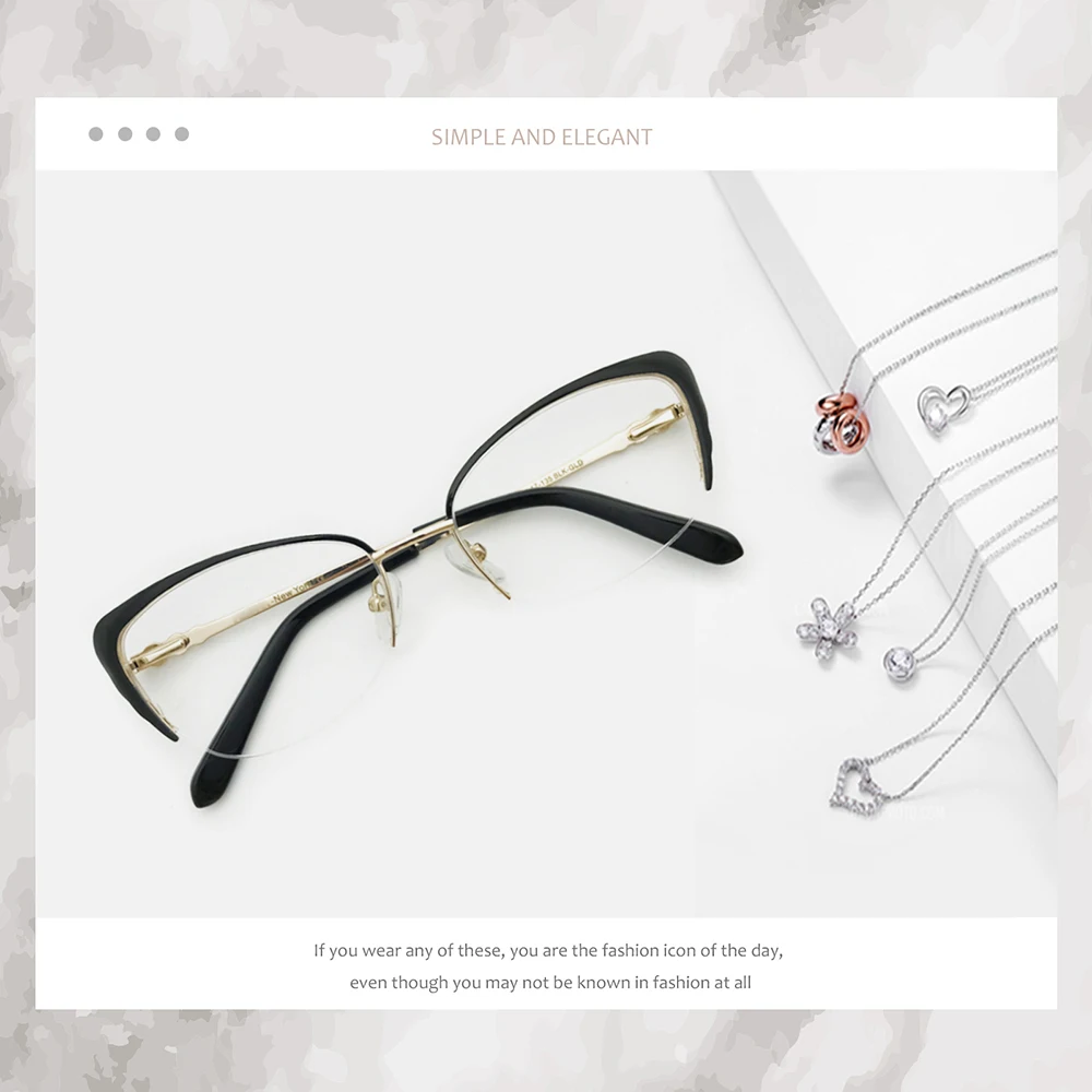 Eyeglasses Rimless Frames Spectacles Glasses Stainless Steel Prescription Myopia Cat-Eye Women Lady New Best Fashion FVG7001