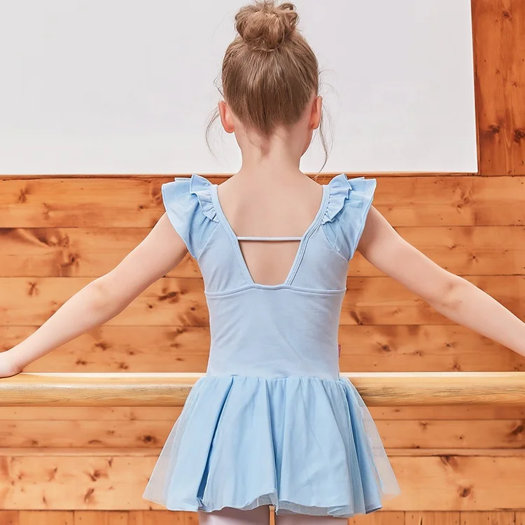Accept custom high quality hot sale ruffled sleeve children ballet skirt gymnastics leotards training dancewear