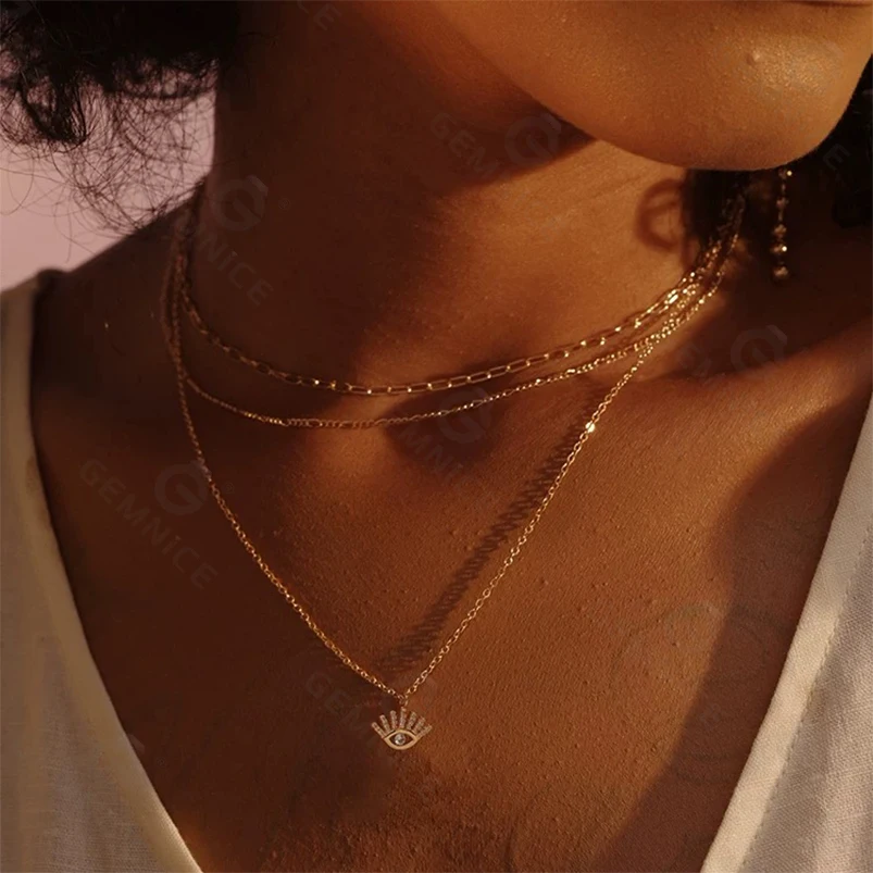 Gemnel luxury 925 sterling silver Turkish Evil Eye Choker Necklace Jewelry fashion eye earrings