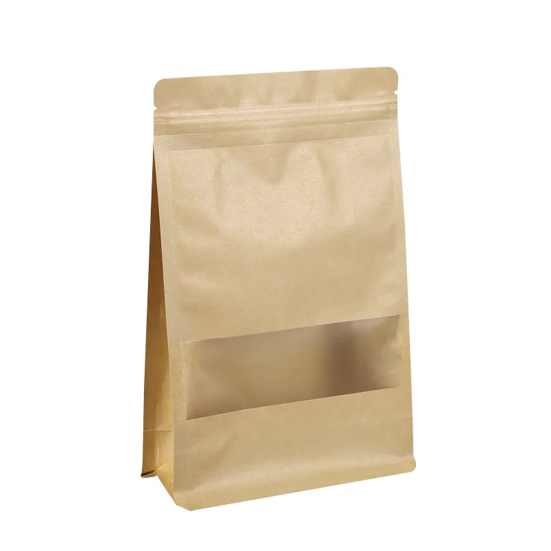 Good Price White Brown Thank You Logo Portable Kraft Paper Greaseproof Flat Bottom Bag with Clear Window and Zipper