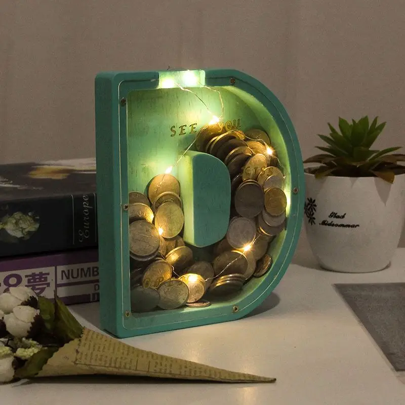 Piggy-Bank For Kids Boys Girls Large Piggy Banks 26 English Alphabet Letter,Personalized Wooden,Transparent Money Saving Box