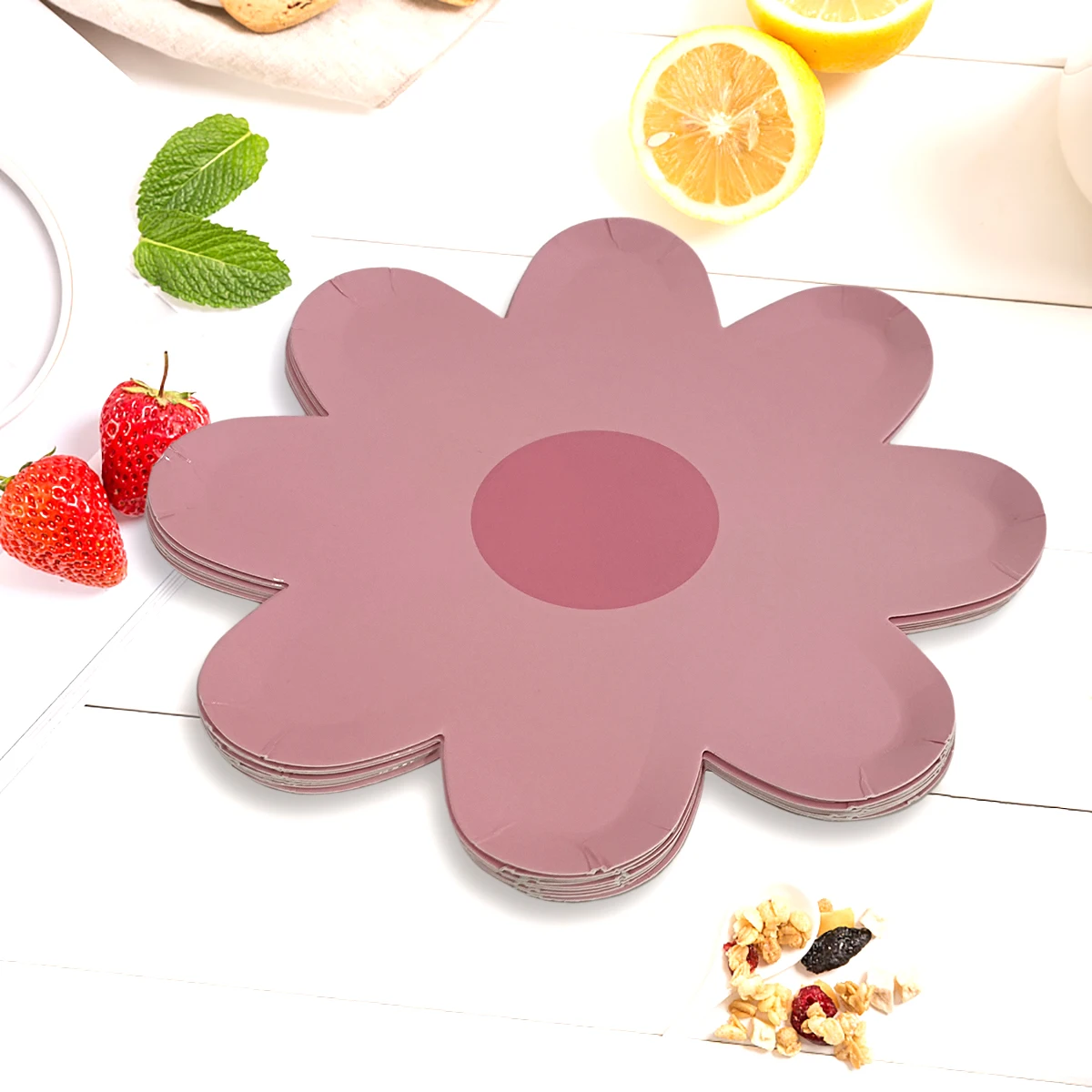 Factory wholesale 40pcs Food Decor Cake Plates Flower Shaped Party Plates Picnic Paper Plates