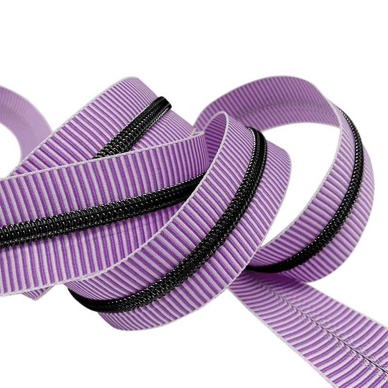 Custom colorful #5 purple stripe nylon zipper bag jacquard zipper tape long zipper coil for clothes