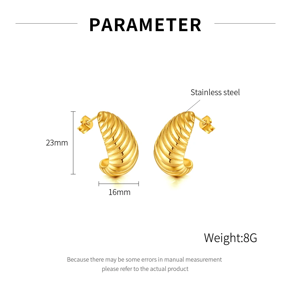 18k Gold Plated Stainless Steel Screw Pattern Hoop Earrings Jewelry Accessories Spiral Cute Stainless Steel Hoop Earrings Large