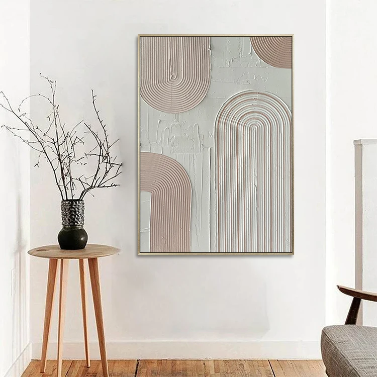Hot Sale Hand Painted Modern Abstract Painting Minimalist Neutral White Clay Textured Plaster Wall Art