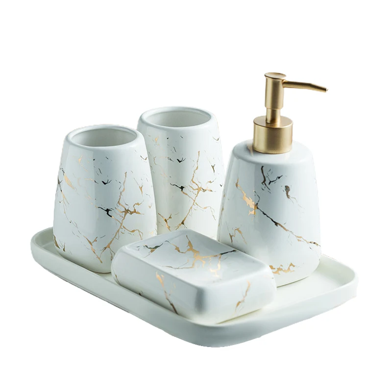 Bathroom Accessories Set & White Home Decoration Hot Selling High Quality Ceramic Marble Design Ceramic Best Price Black 2 Pcs
