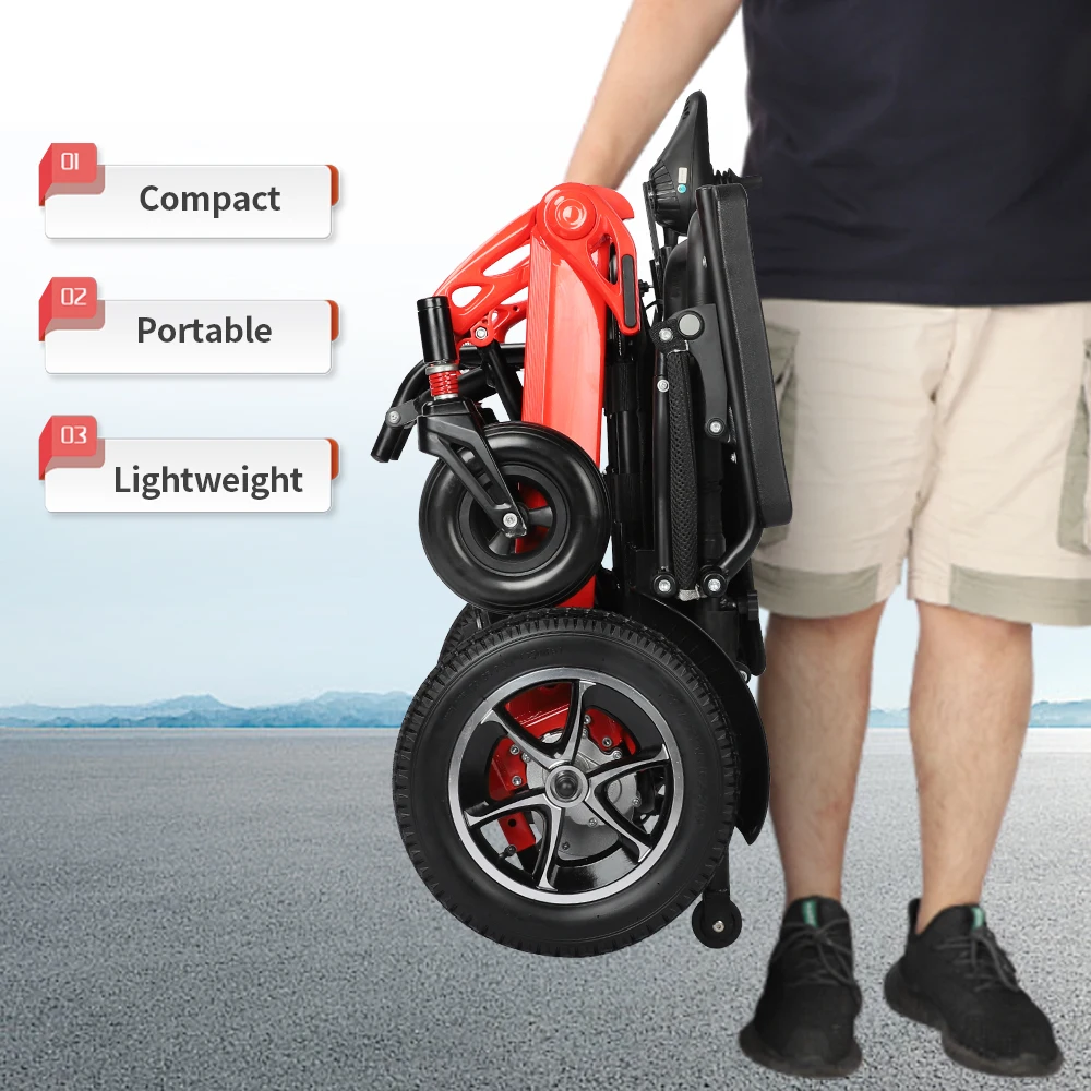 Travel Portable Foldable Light Weight Electric Wheelchair Handicap Motorized Lithium Aluminum Lihtweight Electric Wheelchair