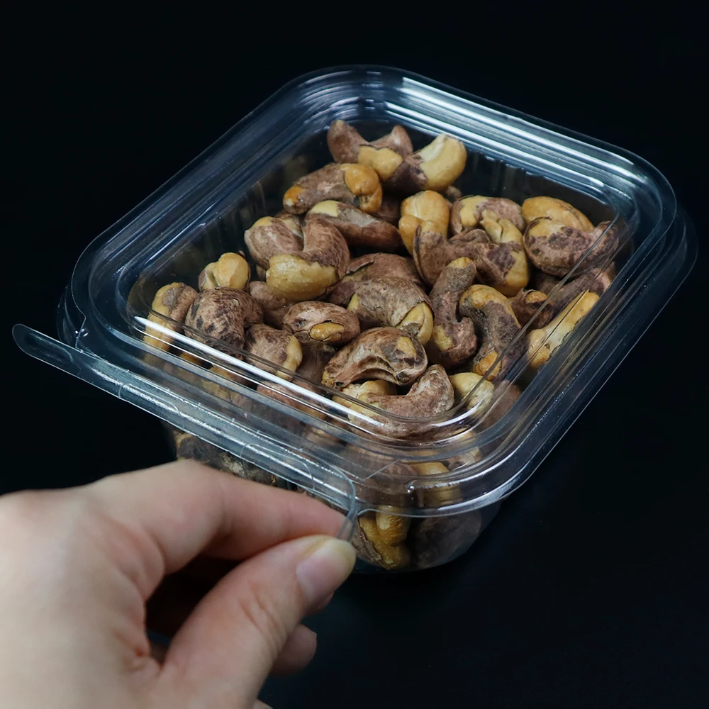 16oz Square Clear Hinged Tamper Evident Container Tamper Resistant Container PET Clear Plastic Food Packaging Deli Container