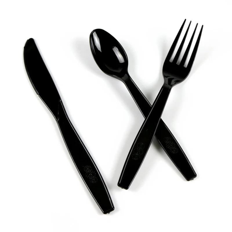 Plastic Black Cutlery Disposable Utensils Cutlery Set Fork Knife Spoon Napkin