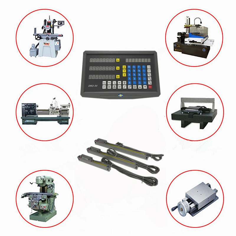 New SNS-3V Complete Milling Lathe Machine DRO Digital Readout Kit AC110V/220V Display and 3 Pieces 0-1000mm Linear Scale Encoder
