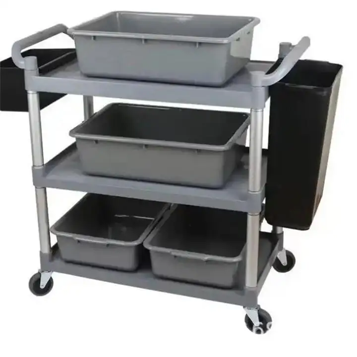 3 Layers Plastic Heavy Duty Useful Trolley Cart With 4 Wheels For Restaurant Hotel Service