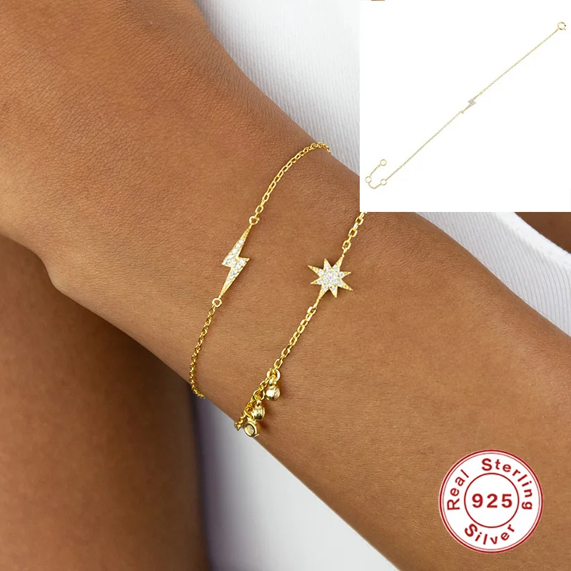 925 Sterling Silver Custom 18k gold plated Production Lightning Tiny Solid Uppercase Initial crystal Bracelet
