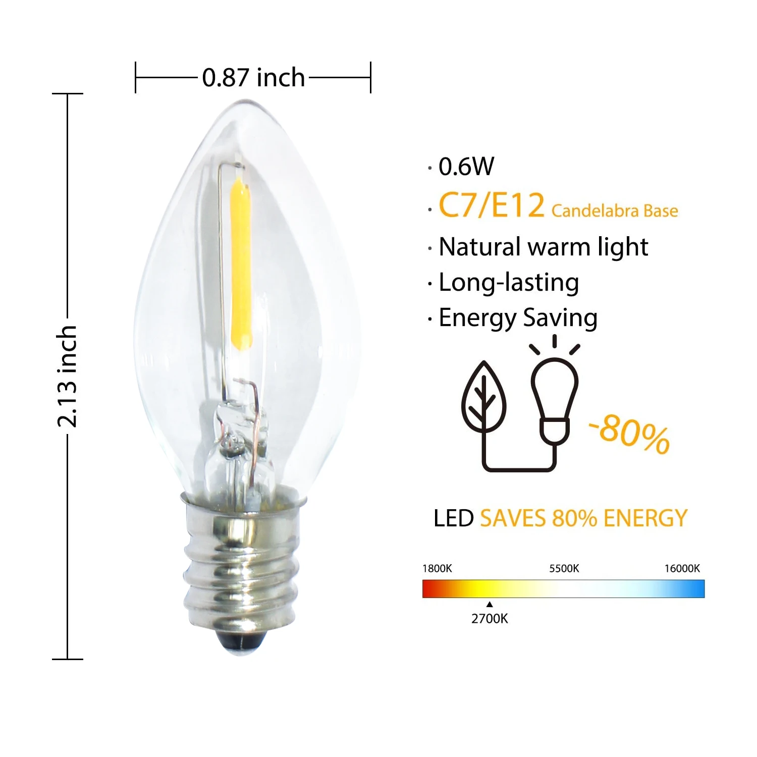 Accessory White switch lamp cord clip with c7 LED Light Bulbs cord
