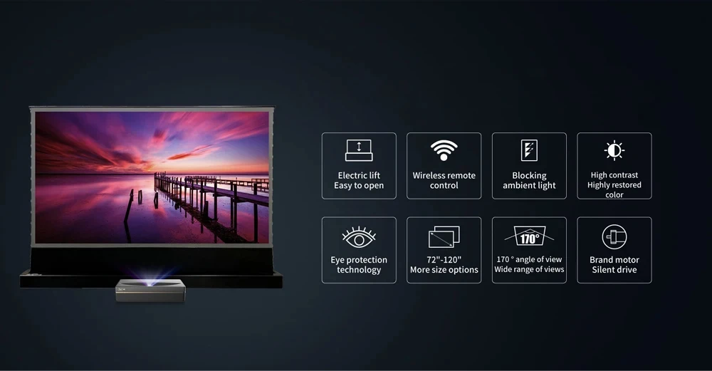 VIVIDSTORM S PRO 120 Inch Electric Tension Floor Screen for Ambient Light Rejecting Ultra Short Throw Laser 4k Projector Screen