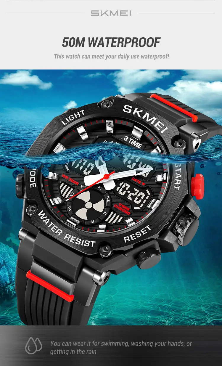 Skmei 2223 custom face  gents quartz watch stylish Silicone band double display Chronograph character business wrist watch