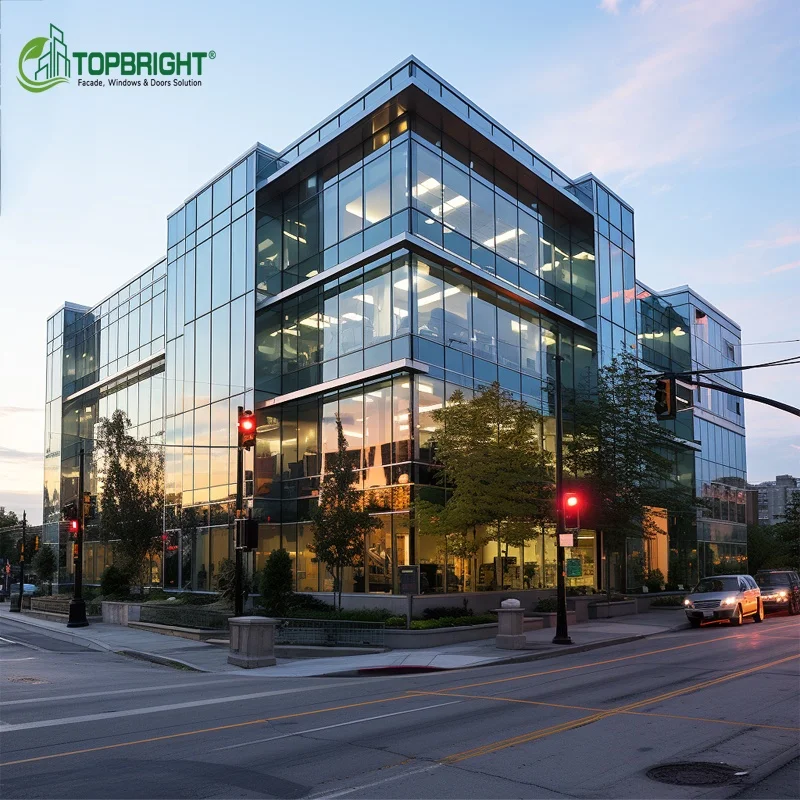 Skyscraper exterior laminatede glass wall facade panels profiles unitized curtain wall window