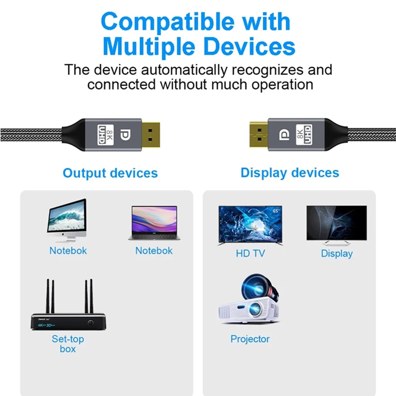Gold Plated 1080p Hdtv 4k 8k Uhd Dp 1.4 Cable Display Port To Displayport Cable 8K @60Hz Male To Male Dp Cable