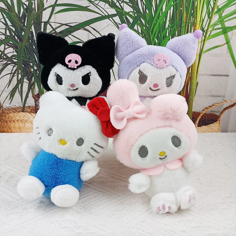 12cm small gift creative kawaii cartoon soft stuffed animal plush toys key chain keyring kitty melody plushie soft doll keychain