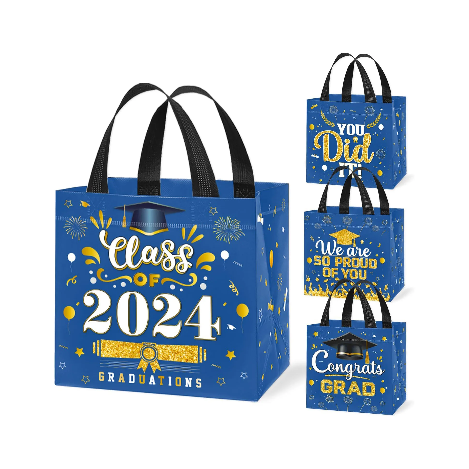 Wholesale Printing custom Beautifully Made souvenir eco Non woven Packing blue Thank you Party 2024 graduation gift bag