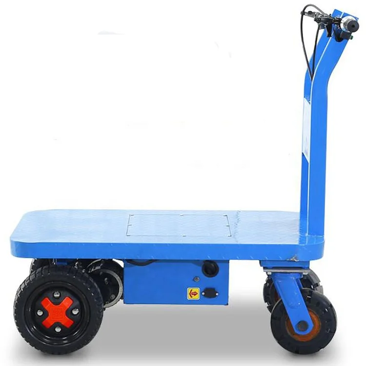 China manufacturer factory electric platform cargo flatbed trolley four wheel power cart for storage transport