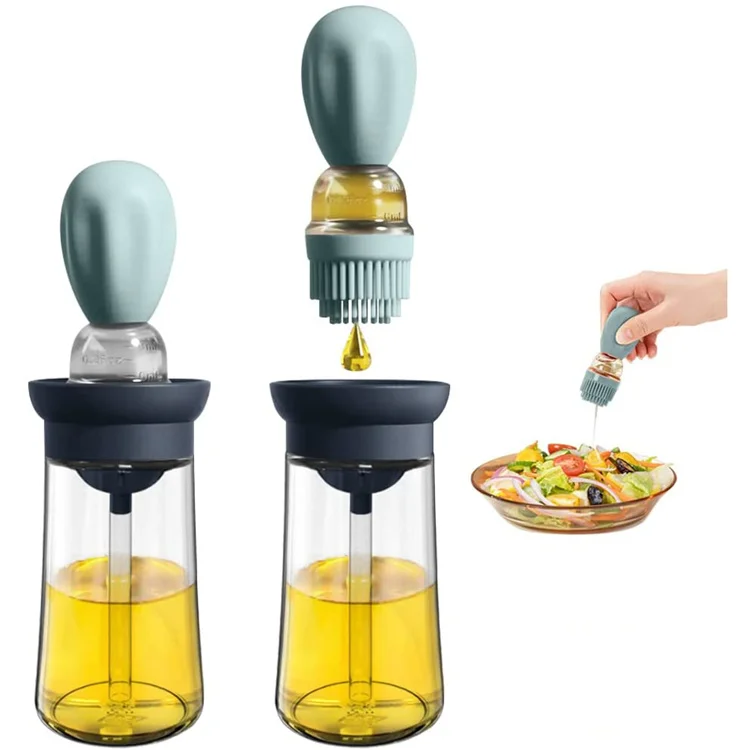 2 In 1 Glass Olive Oil Dispenser Bottle With Silicone Brush Kitchen Oil Bottle for Kitchen Cooking Frying Baking BBQ