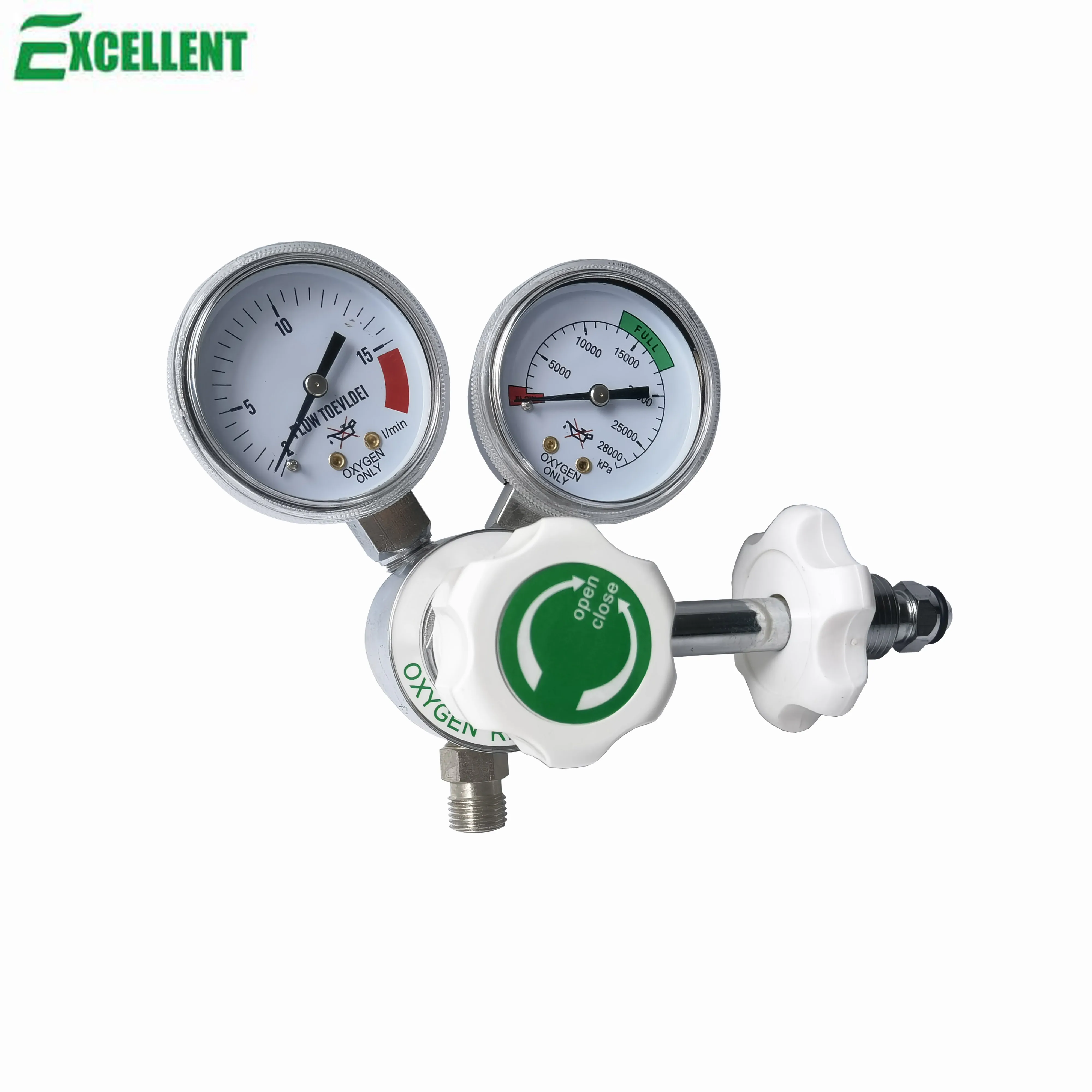 Brass medical oxygen regulator with dual gauges Bullnose type oxygen cylinder pressure reducing valve