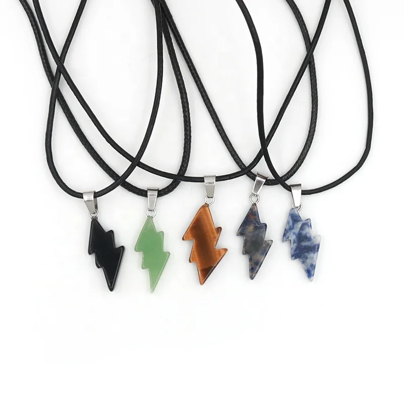 Mini Natural Stone Pendant Wholesale Healing Crystal Lightning Necklace Stone Pendent Charms For Jewelry Making