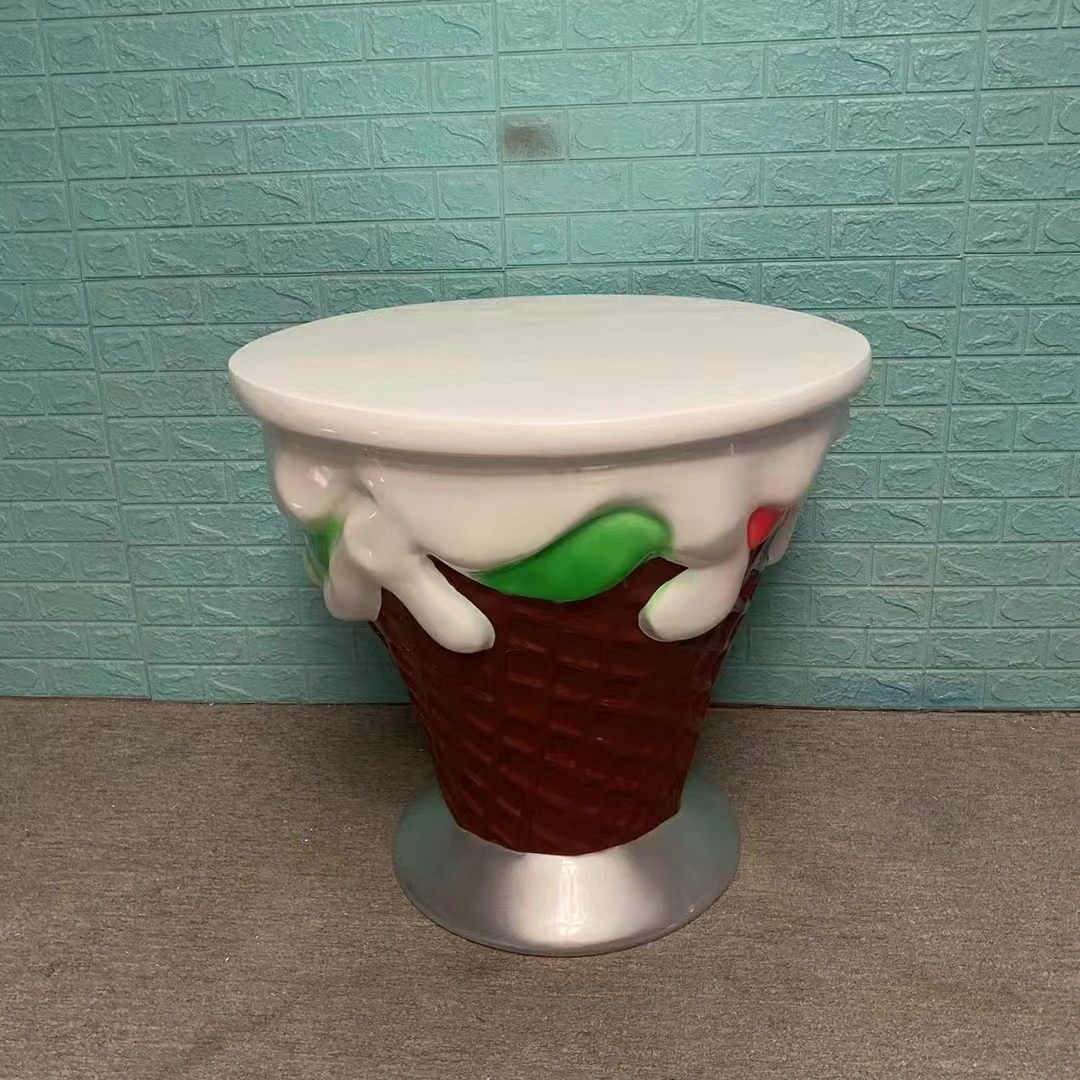 Outdoor sculpture ice cream cone chairs dining tables statue pop art cartoon fiberglass chair seating sculpture for market