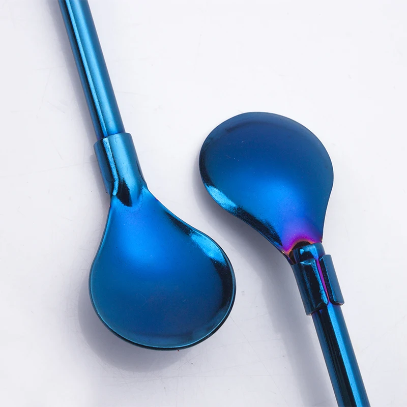 Supplier Hot Sale 2 in 1 long Straw with Spoon High Quantity Bar Accessories Colorful Stainless Steel Metal Straw