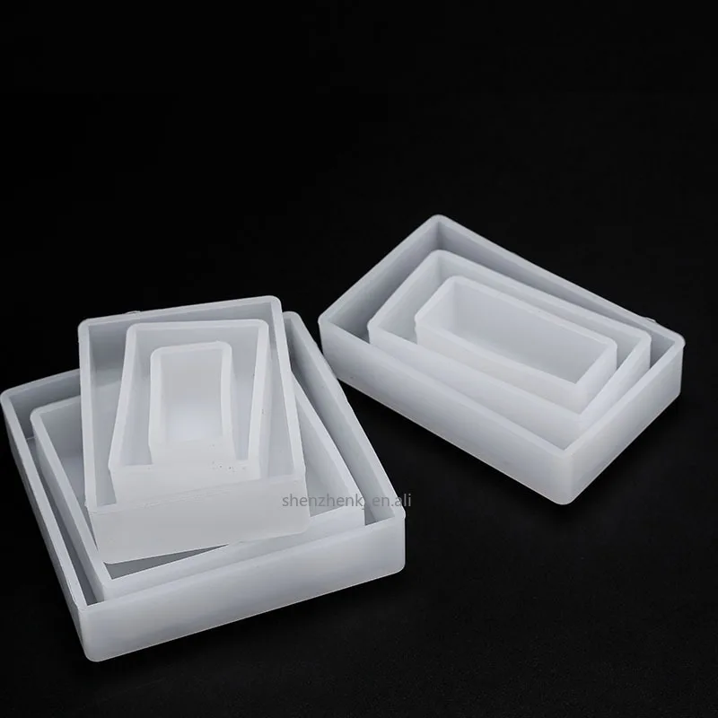 Rubber and plastic diy crystal drop glue rectangular mold, silicone mirror surface cube making resin table