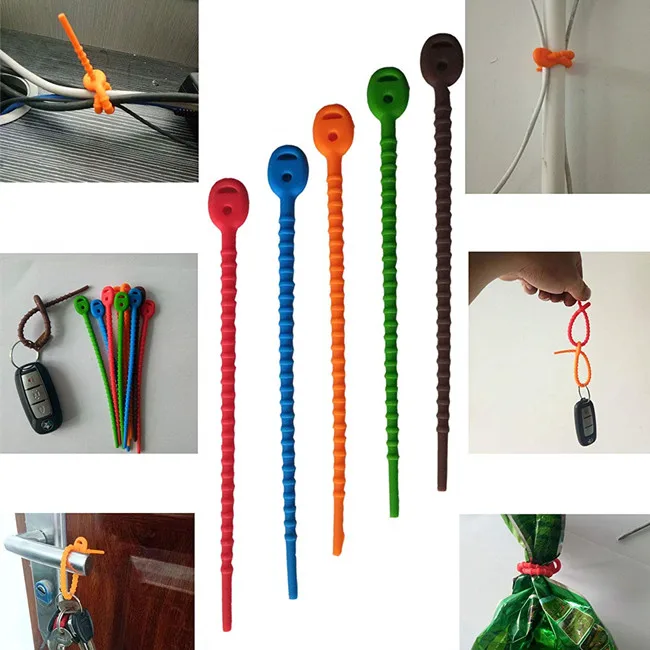 
China Factory Adjustable Twist Wire Ties Rubber Silicone Cable Tie Straps 