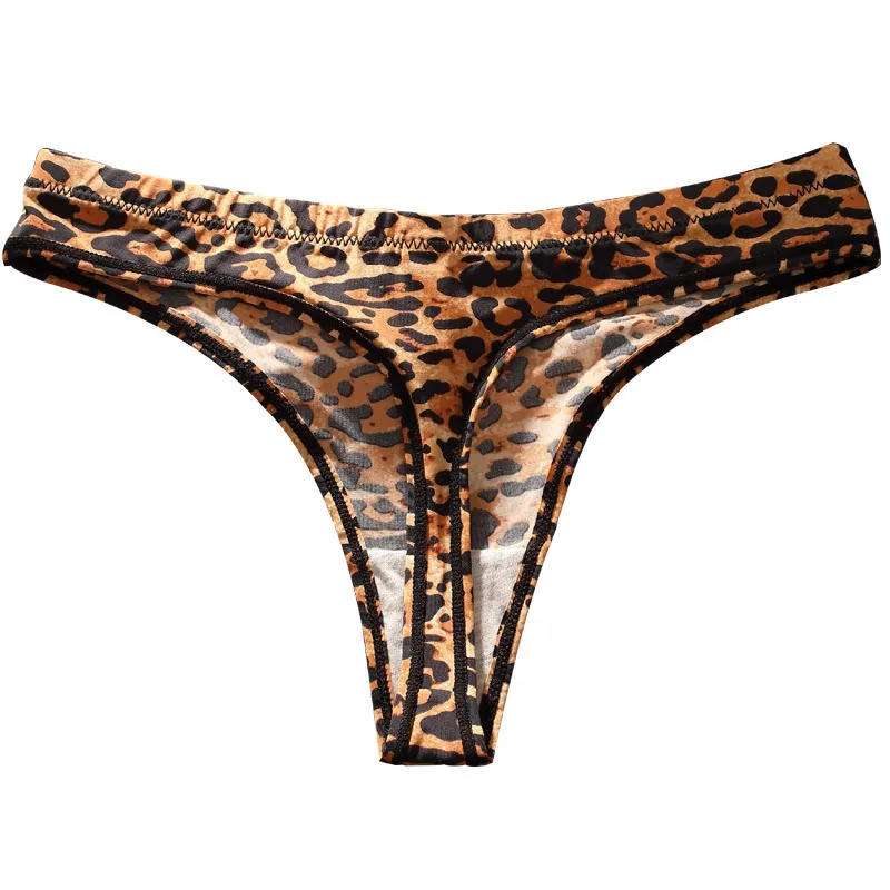 European&American Style G-string Cotton Crotch Intimate T-bakc Underwear Women Ice Silk Leopard Print Thongs