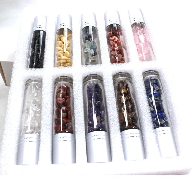 Custom Natural Crystal Gravel Stones Colorful Rolling Stones Bottle Essential Oil Bottles