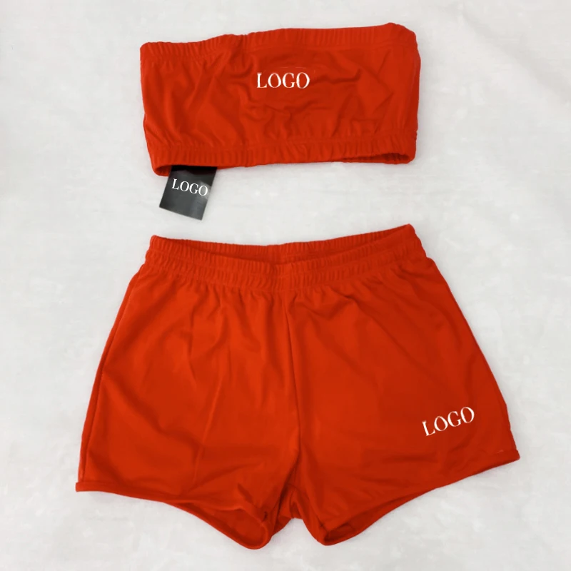 
Wholesale womens tube tops Elasticity slim loose shorts two piece pants set tube top and shorts 