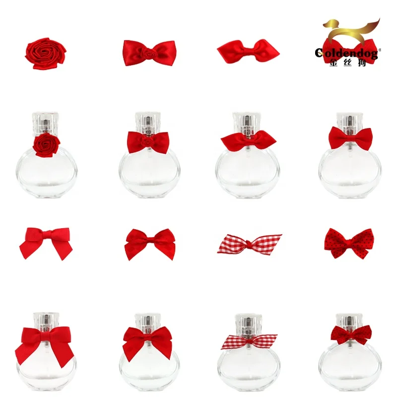 Customized Bottles Gift Decoration Custom Handmade Satin Grosgrain Ribbon Bow with Elastic Band Loop For Neck Bottle Wrapping