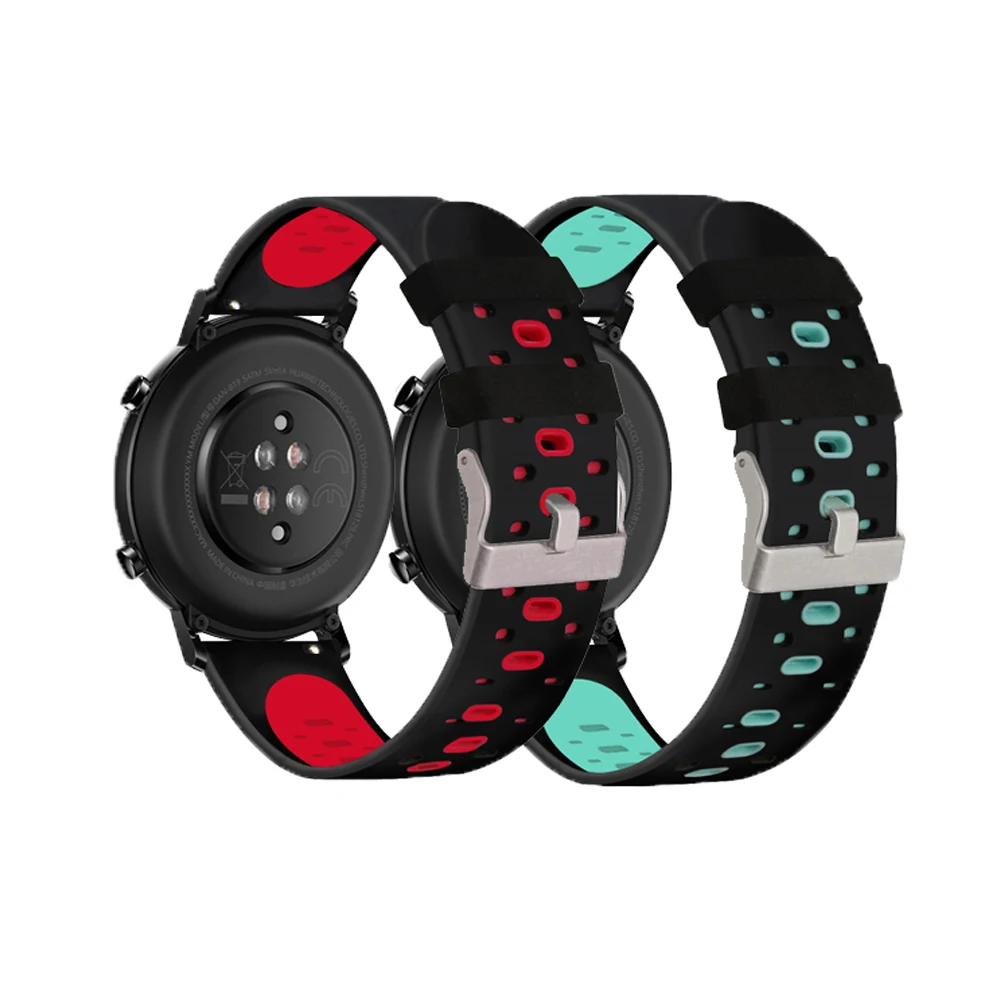 Double color 20mm   watch band with silver buckle for garmin Forerunner 245/Samsung galaxy Active2 Silicone Watch Strap