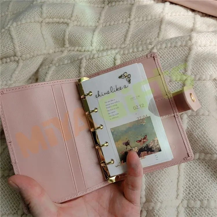 custom leather mini A8 M5 5 ring binder planner agenda cover budget binder wallet small pink cute with charms