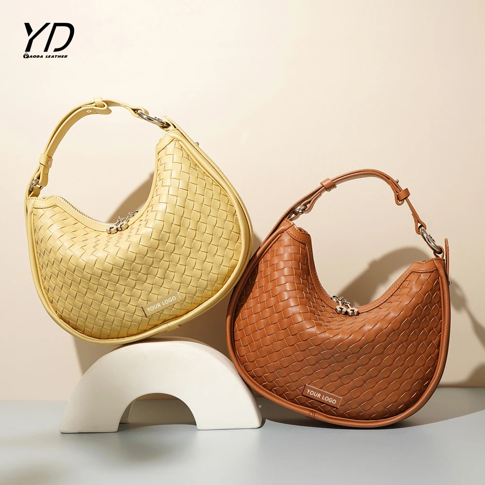Factory hot sale fashion trends vintage handbags Genuine Leather woven Crescent armpit Shoulder Bags for women