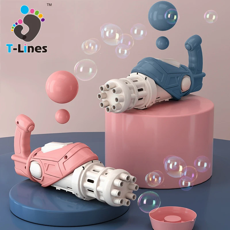 Hot Selling Outdoor Summer 8-Hole Gatling Bubble Gun Multi-color Automatic Electric Bubbles For Kids
