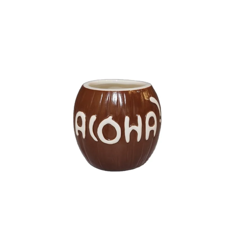 Personalized Coconut  Shaped Ceramic Tiki Mug Cocktail Bar Cup