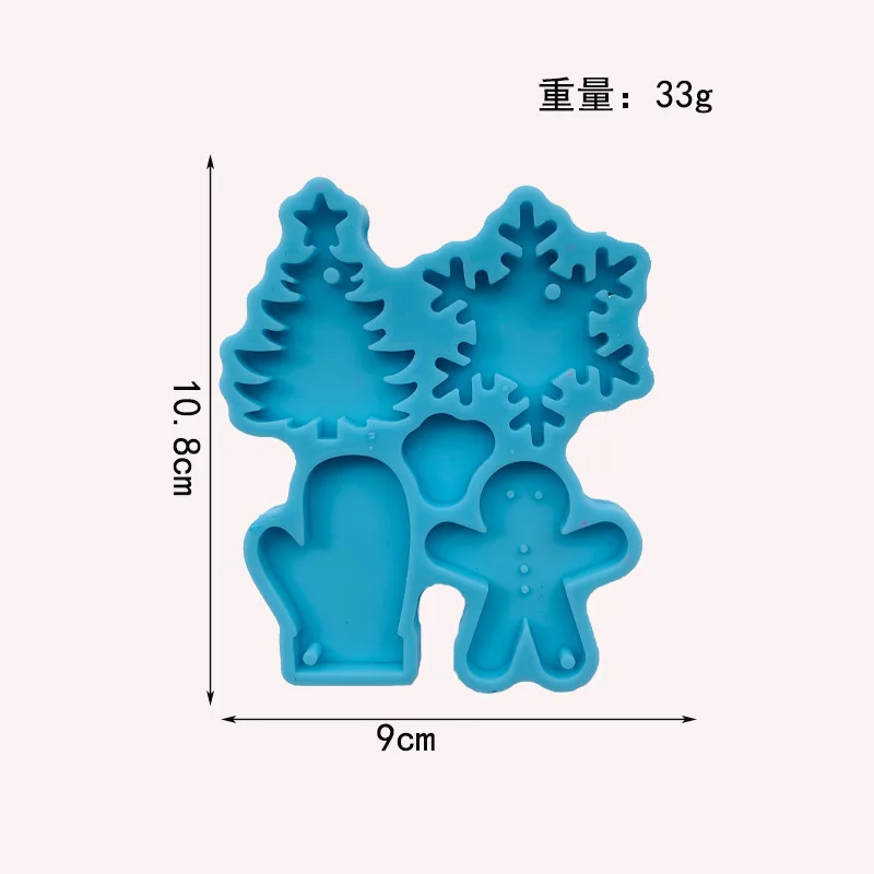 MO131 Best selling DIY christmas theme gingerbread man santa snowflake keychain combination silicone mold Shiny epoxy resin mold