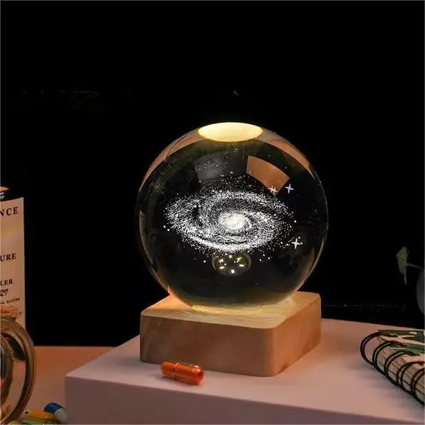Crystal ball Crystal Astronaut Planet Globe 3D Laser Engraved Solar System Ball with Touch Switch LED Light Base Astronomy Gif