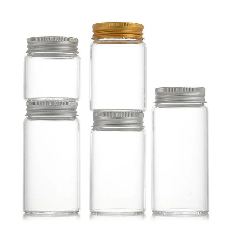 Wholesale 50ml 60ml 100ml 150ml clear round storage glass bottle with screw cap